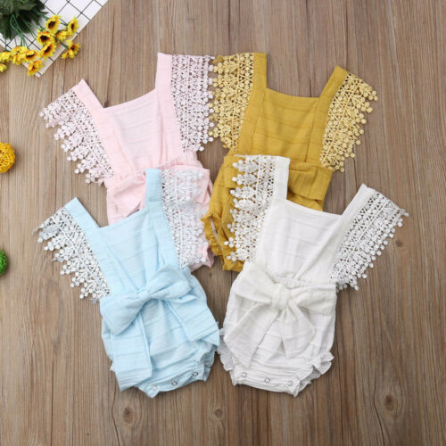 Newborn Baby Girl Clothes Sleeveless Lace Rompers Bowknot Summer Jumpsuit Beach Clothes - ebowsos