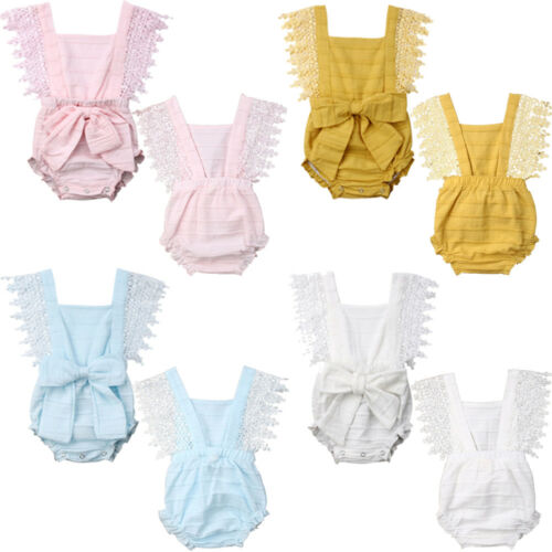 Newborn Baby Girl Clothes Sleeveless Lace Rompers Bowknot Summer Jumpsuit Beach Clothes - ebowsos