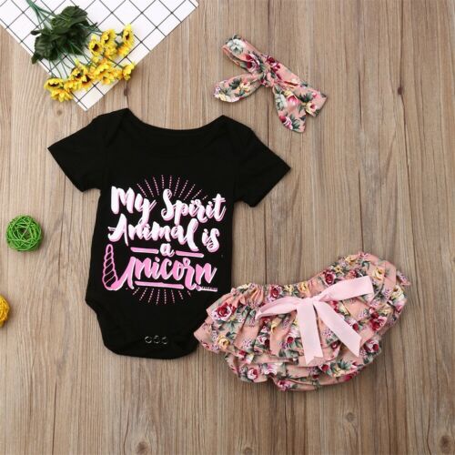 Newborn Baby Girl Clothes Ste Letter Print Top Romper Tutu Ruffle Pants 3Pcs - ebowsos