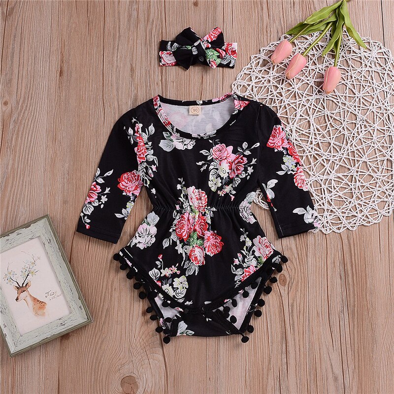 Newborn Baby Girl Cotton Romper Jumpsuit+Headband 2Pcs Clothes - ebowsos