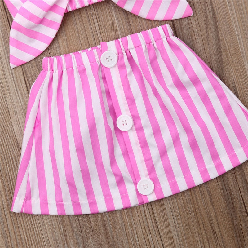 Newborn Baby Girl Cute Pink Clothes 2PCS Cotton Sleeveless Stripe Tops+Tutu Skirt Summer Outfits - ebowsos