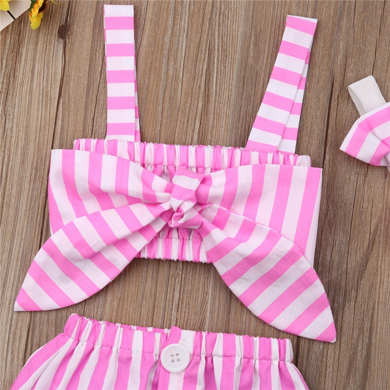 Newborn Baby Girl Cute Pink Clothes 2PCS Cotton Sleeveless Stripe Tops+Tutu Skirt Summer Outfits - ebowsos