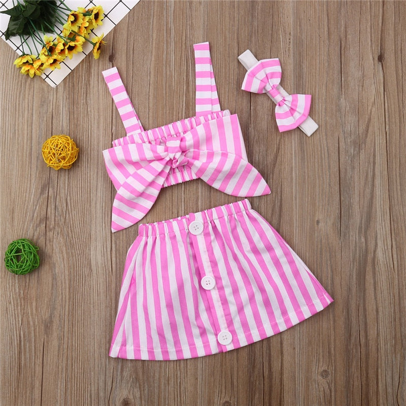 Newborn Baby Girl Cute Pink Clothes 2PCS Cotton Sleeveless Stripe Tops+Tutu Skirt Summer Outfits - ebowsos