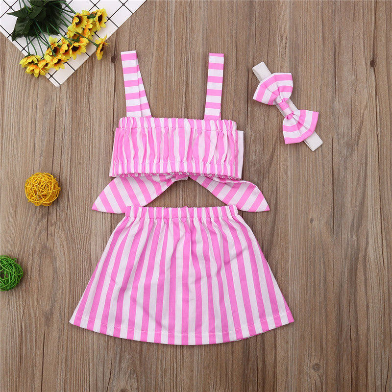 Newborn Baby Girl Cute Pink Clothes 2PCS Cotton Sleeveless Stripe Tops+Tutu Skirt Summer Outfits - ebowsos