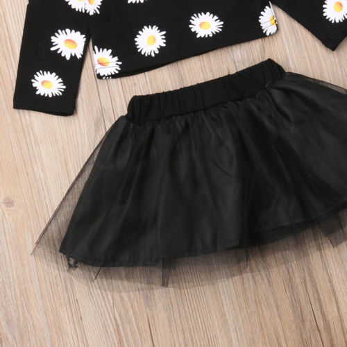 Newborn Baby Girl Floral Cotton Long Sleeve Tops Tulle Tutu Mini Skirt Outfits 2Pcs Clothes - ebowsos