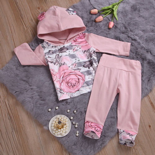 Newborn Baby Girl Floral Printed Cotton Hoodies Tops+Pants Leggings 2Pcs Outfits Clothing 0-24M - ebowsos