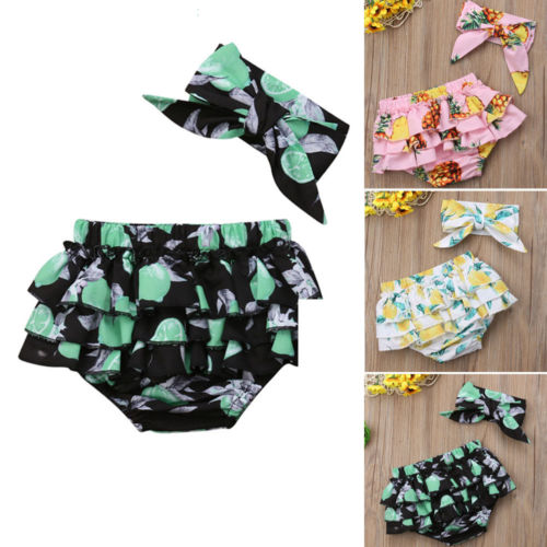 Newborn Baby Girl Floral Short Briefs Headband Outfit Clothes Set - ebowsos