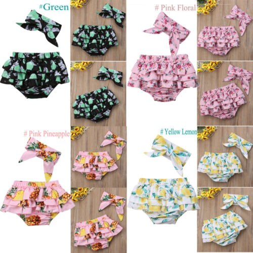 Newborn Baby Girl Floral Short Briefs Headband Outfit Clothes Set - ebowsos