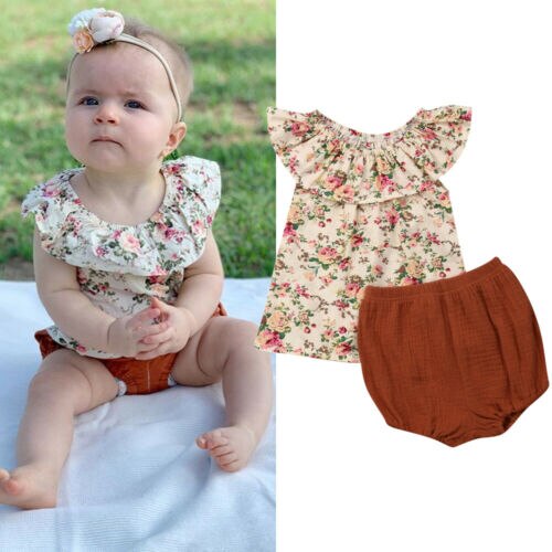 Newborn Baby Girl Floral Tops Dress+Short Pants Summer Clothes - ebowsos