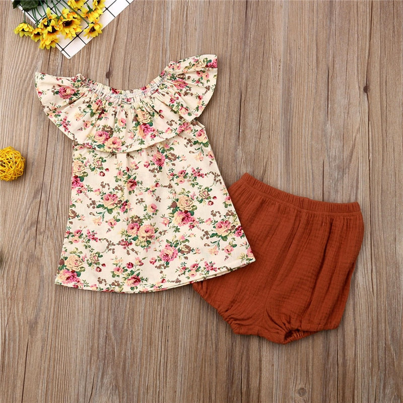 Newborn Baby Girl Floral Tops Dress+Short Pants Summer Clothes - ebowsos