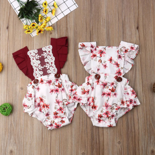 Newborn Baby Girl Flower Lace Clothes Patchwork Jumpsuit Romper Outfits - ebowsos