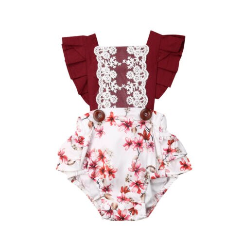 Newborn Baby Girl Flower Lace Clothes Patchwork Jumpsuit Romper Outfits - ebowsos