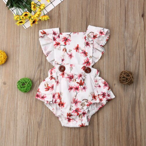 Newborn Baby Girl Flower Lace Clothes Patchwork Jumpsuit Romper Outfits - ebowsos