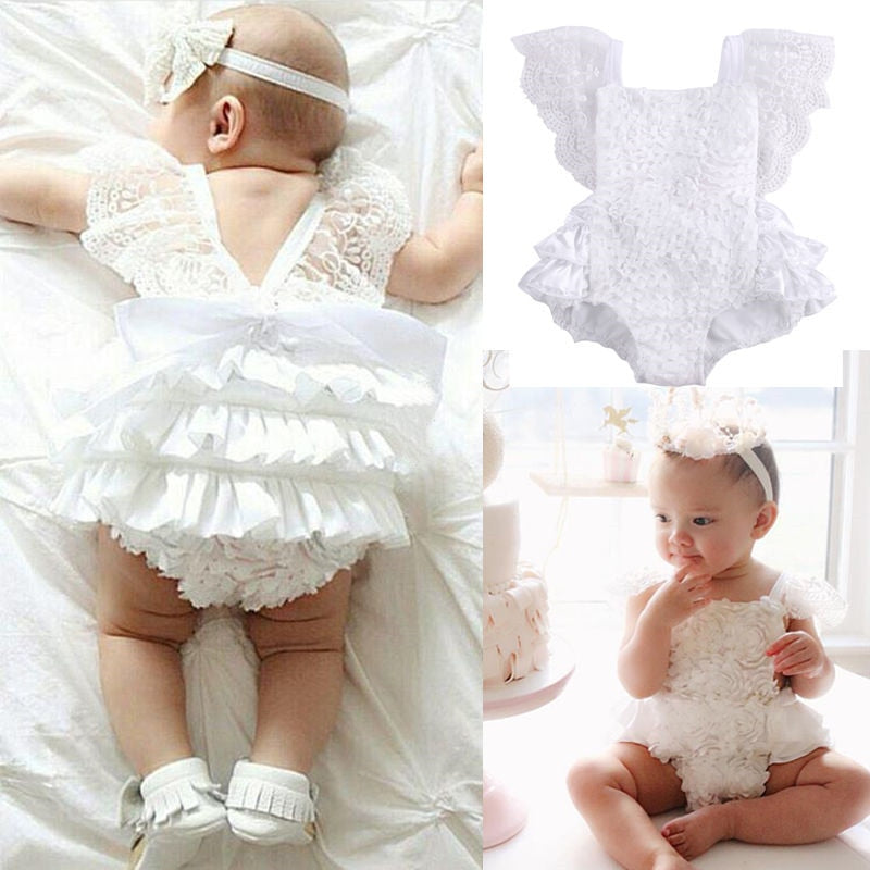 Newborn Baby Girl Jumpsuit Summer Cotton Clothes Lace Ruffles Romper Sunsuit Outfits Clothes - ebowsos