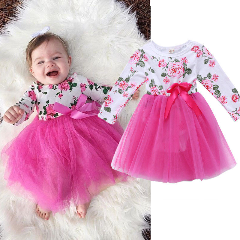 Newborn Baby Girl Jumpsuit Tulle Lace Dress Clothe Outfit Floral Dress For Baby Girls - ebowsos