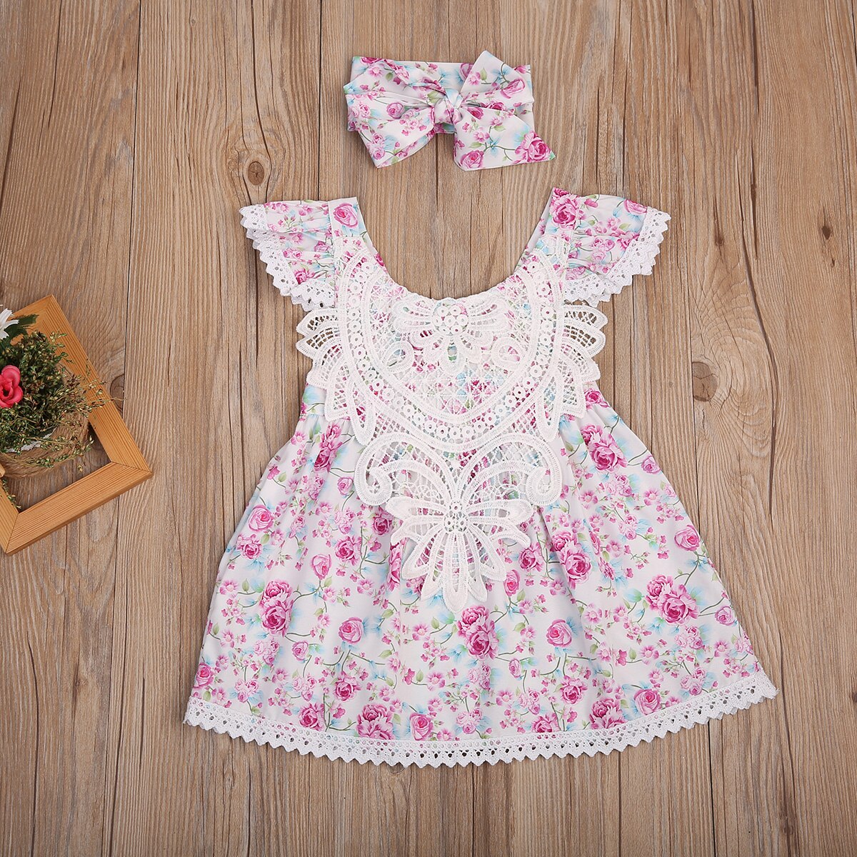 Newborn Baby Girl Kid Floral Sundress Clothes Outfit Dress Headband Sets Dresses - ebowsos