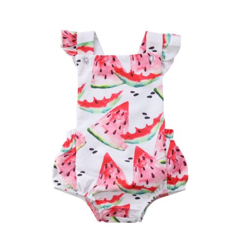 Newborn Baby Girl Kids Watermelon Backless Romper Jumpsuit Flying Sleeves Baby Clothes - ebowsos