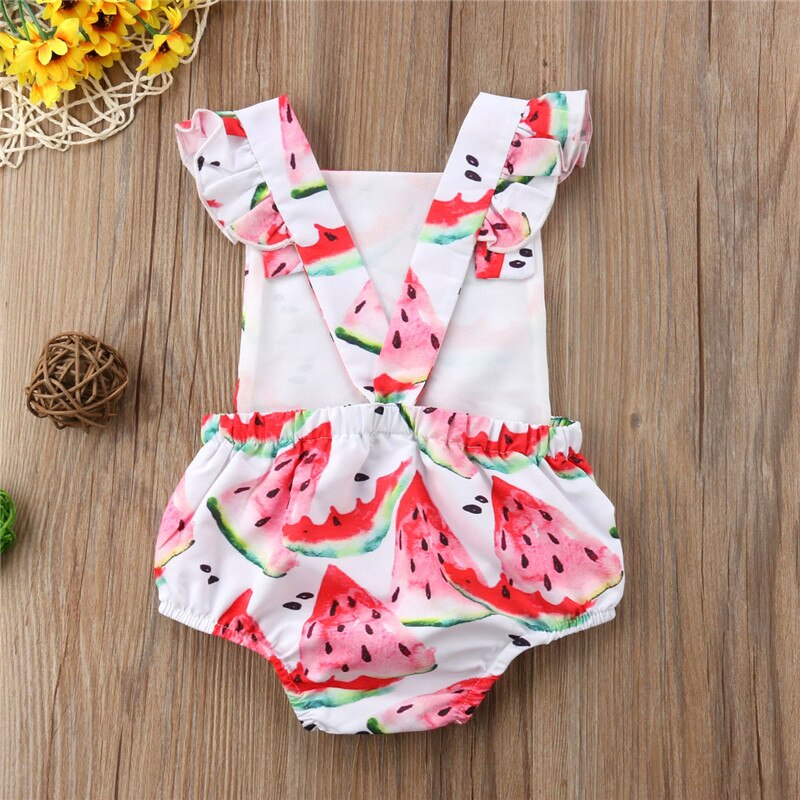 Newborn Baby Girl Kids Watermelon Backless Romper Jumpsuit Flying Sleeves Baby Clothes - ebowsos