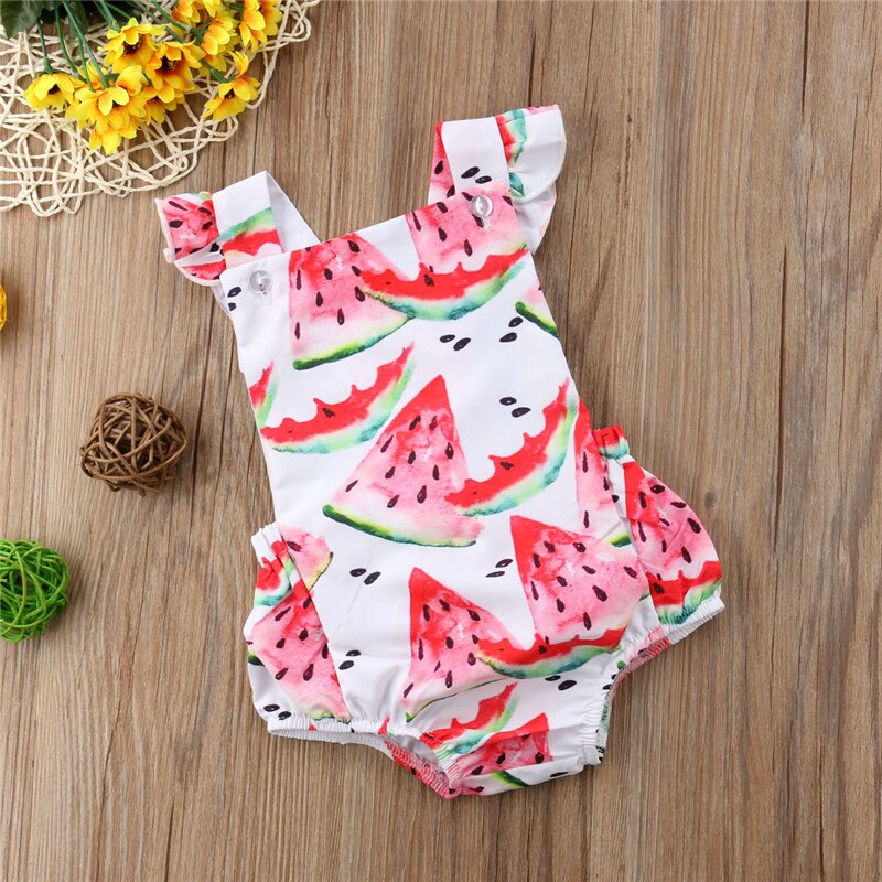 Newborn Baby Girl Kids Watermelon Backless Romper Jumpsuit Flying Sleeves Baby Clothes - ebowsos