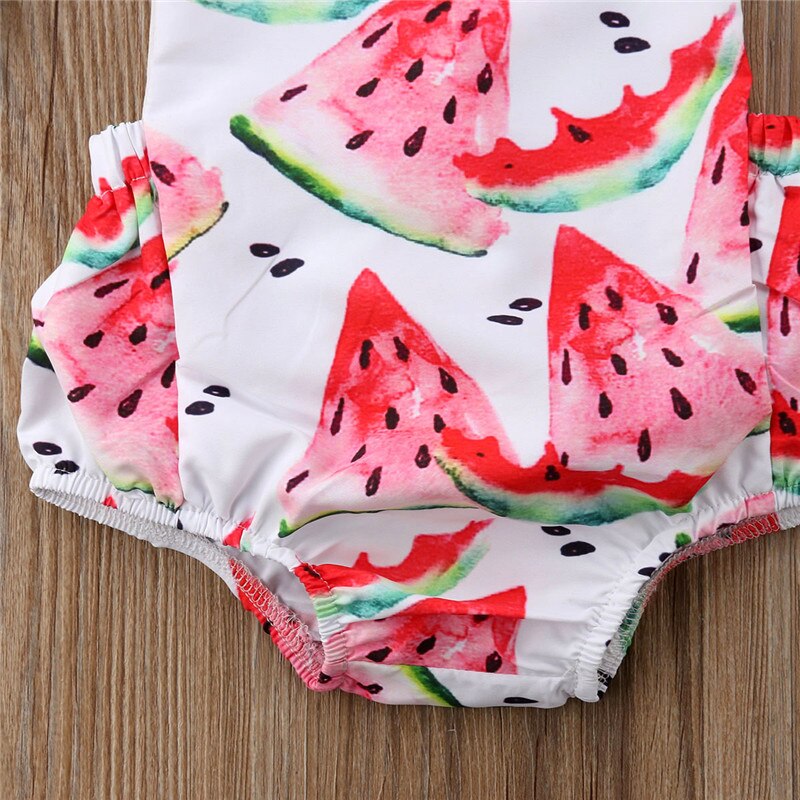 Newborn Baby Girl Kids Watermelon Backless Romper Jumpsuit Flying Sleeves Baby Clothes - ebowsos