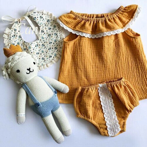 Newborn Baby Girl Lace Rufflde Tops+PP Pants Sunsuit Outfits Clothes Summer 2Pcs Set - ebowsos