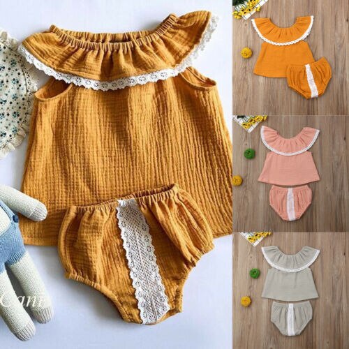 Newborn Baby Girl Lace Rufflde Tops+PP Pants Sunsuit Outfits Clothes Summer 2Pcs Set - ebowsos