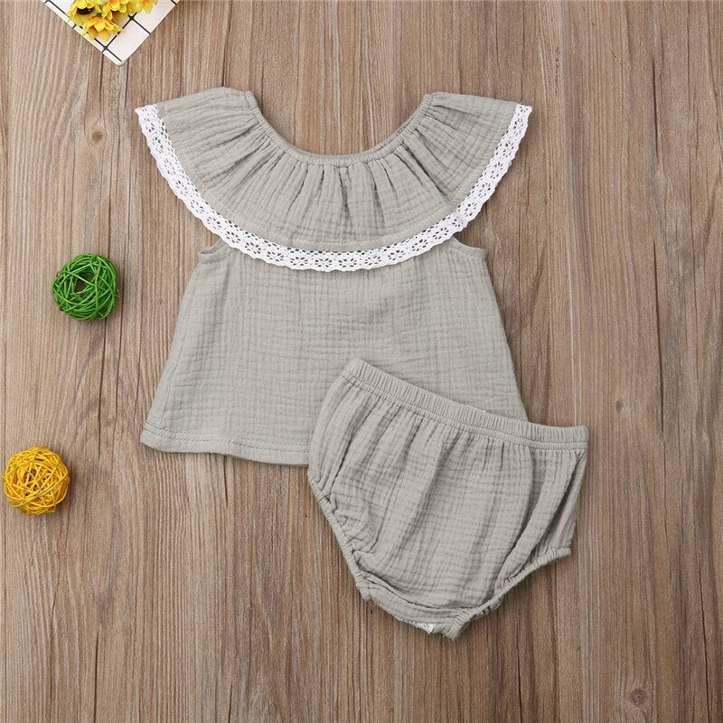 Newborn Baby Girl Lace Rufflde Tops+PP Pants Sunsuit Outfits Clothes Summer 2Pcs Set - ebowsos