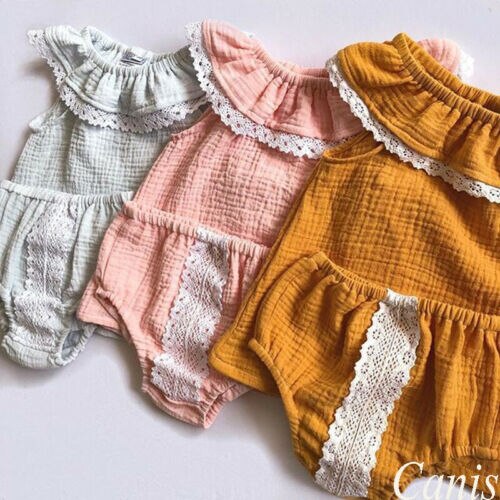 Newborn Baby Girl Lace Rufflde Tops+PP Pants Sunsuit Outfits Clothes Summer 2Pcs Set - ebowsos