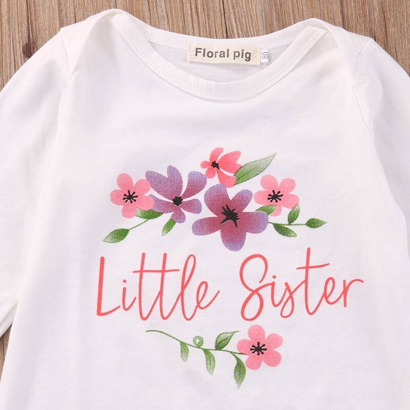 Newborn Baby Girl Little Sister Romper Floral Girls Letter Jumpsuit Long Sleeve Cotton Playsuit Outfit Clothes - ebowsos