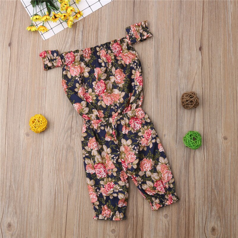 Newborn Baby Girl Off Shoulder Romper Jumpsuit Floral Clothes Outfit Kids Baby Clothing - ebowsos