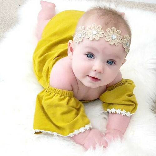 Newborn Baby Girl Romper  Floral fly sleeve solid jumpsuit outfit clothes 0-24m - ebowsos