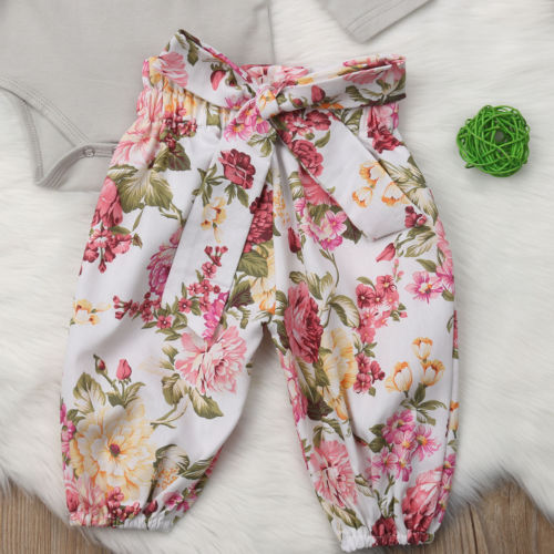 Newborn Baby Girl Romper Flower Tops Romper Jumpsuit Pants Headband Outfit 3Pcs Clothes - ebowsos