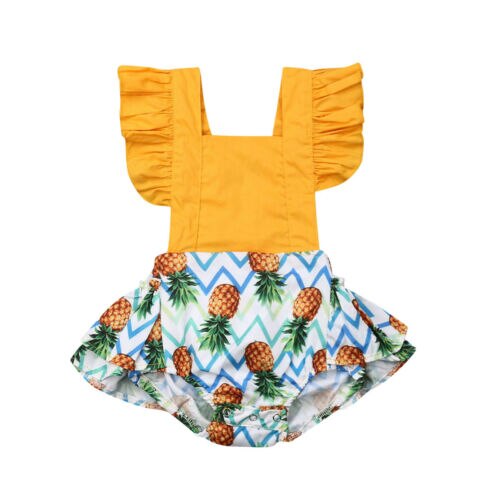 Newborn Baby Girl Romper Pineapple Patchwork Jumpsuit Ruffle Flying Sleeve Sunsuits Baby Girl Clothes 0-24M - ebowsos