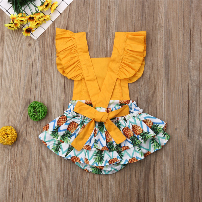 Newborn Baby Girl Romper Pineapple Patchwork Jumpsuit Ruffle Flying Sleeve Sunsuits Baby Girl Clothes 0-24M - ebowsos