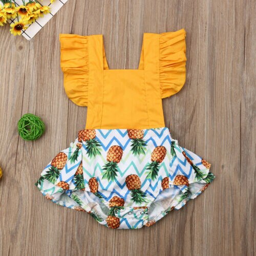 Newborn Baby Girl Romper Pineapple Patchwork Jumpsuit Ruffle Flying Sleeve Sunsuits Baby Girl Clothes 0-24M - ebowsos