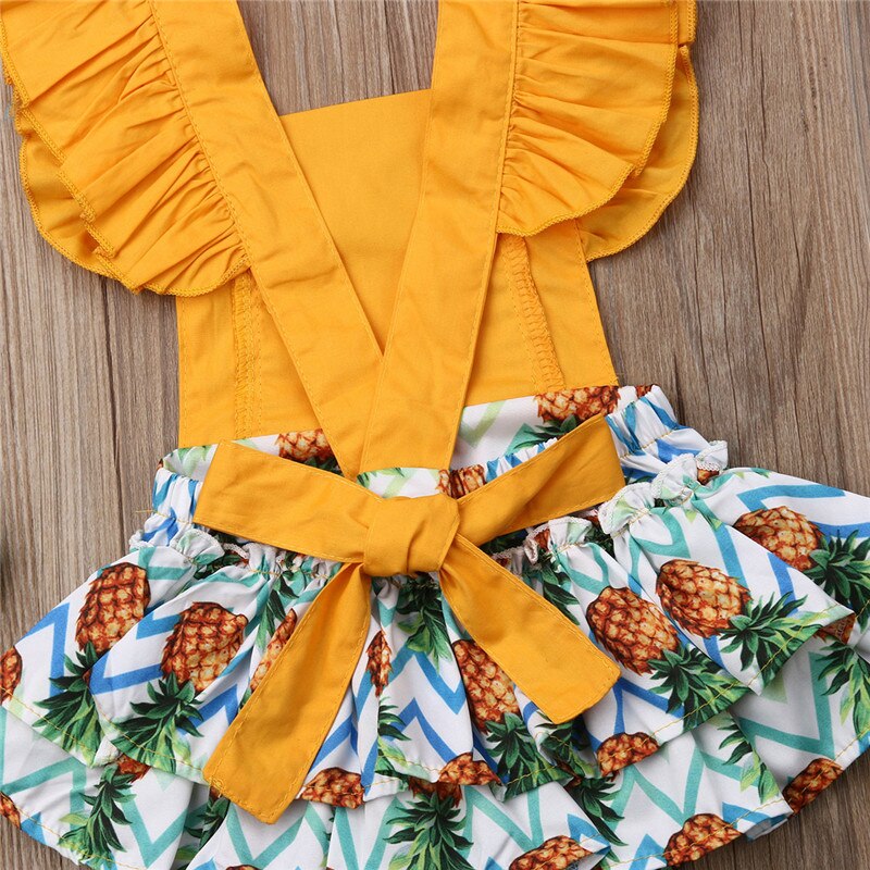 Newborn Baby Girl Romper Pineapple Patchwork Jumpsuit Ruffle Flying Sleeve Sunsuits Baby Girl Clothes 0-24M - ebowsos