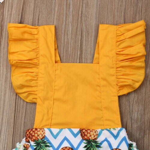 Newborn Baby Girl Romper Pineapple Patchwork Jumpsuit Ruffle Flying Sleeve Sunsuits Baby Girl Clothes 0-24M - ebowsos