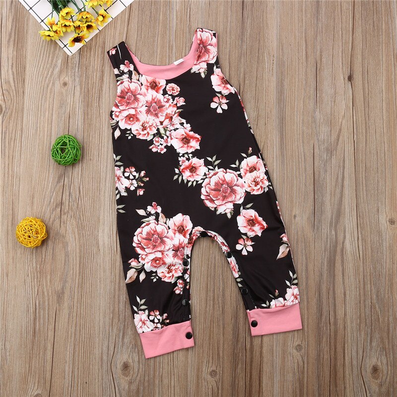 Newborn Baby Girl Romper Sleeveless Jumpsuit Floral Pirnt Sleeveless Sunsuit Summer Playsuit Clothes - ebowsos