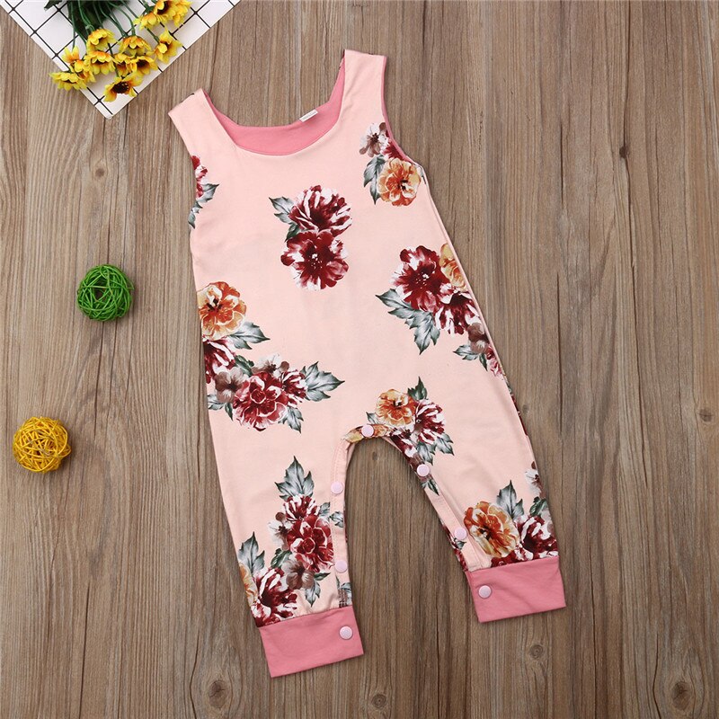 Newborn Baby Girl Romper Sleeveless Jumpsuit Floral Pirnt Sleeveless Sunsuit Summer Playsuit Clothes - ebowsos