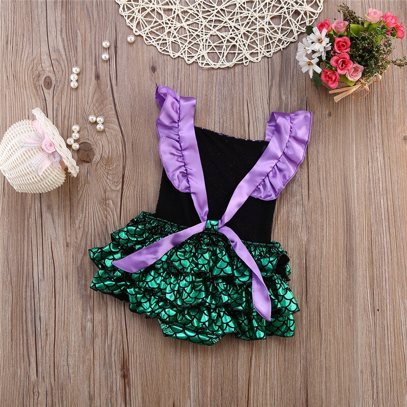 Newborn Baby Girl Sequins Romper Jumpsuit Outfits Sunsuit Mermaid Swimwear Swimming - ebowsos