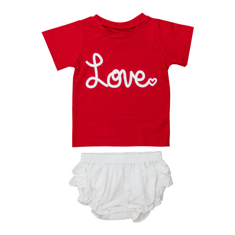 Newborn Baby Girl Summer Cotton T-Shirt Tops Ruffle Tutu PP Lace Shorts Outfits Clothes 2Pcs - ebowsos