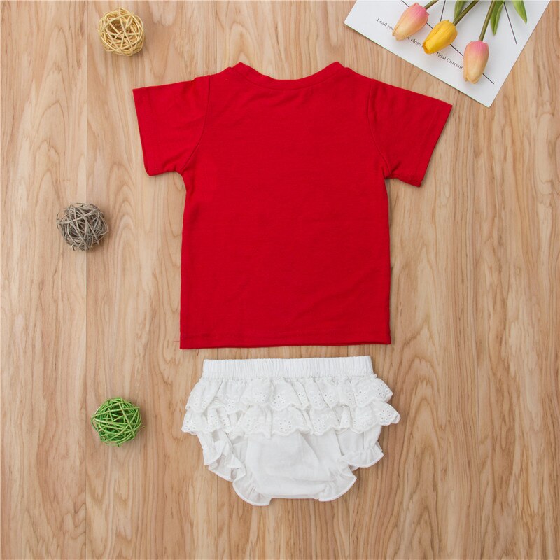 Newborn Baby Girl Summer Cotton T-Shirt Tops Ruffle Tutu PP Lace Shorts Outfits Clothes 2Pcs - ebowsos