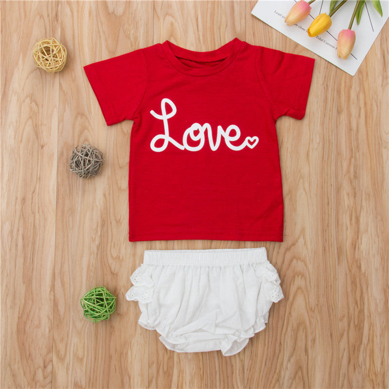 Newborn Baby Girl Summer Cotton T-Shirt Tops Ruffle Tutu PP Lace Shorts Outfits Clothes 2Pcs - ebowsos