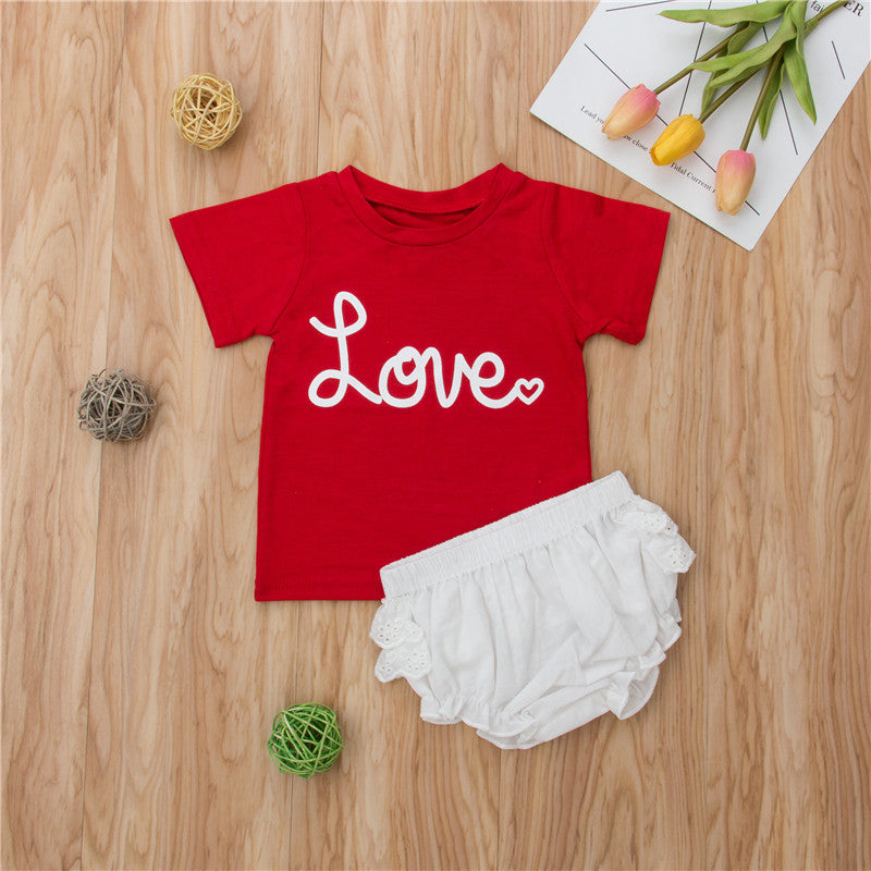 Newborn Baby Girl Summer Cotton T-Shirt Tops Ruffle Tutu PP Lace Shorts Outfits Clothes 2Pcs - ebowsos