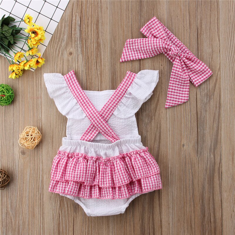 Newborn Baby Girls Bow Backless Sleeveless Romper Cute Cotton Jumpsuit+Headband 2Pcs Outfits Playsuit - ebowsos