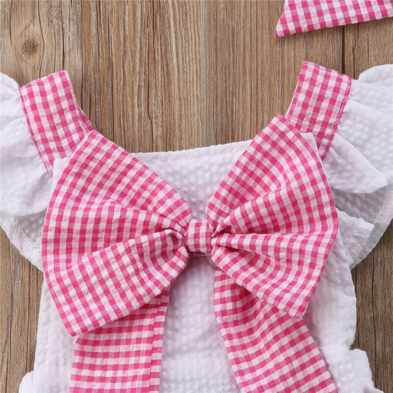 Newborn Baby Girls Bow Backless Sleeveless Romper Cute Cotton Jumpsuit+Headband 2Pcs Outfits Playsuit - ebowsos