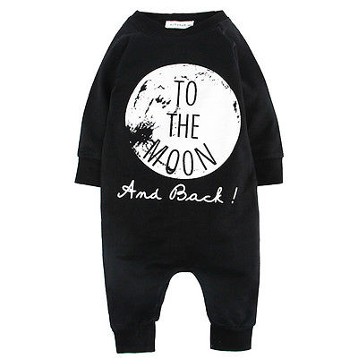 Newborn Baby Girls Boys Long Sleeve Romper Jumpsuit One-pieces No Sleep to the Moon - ebowsos