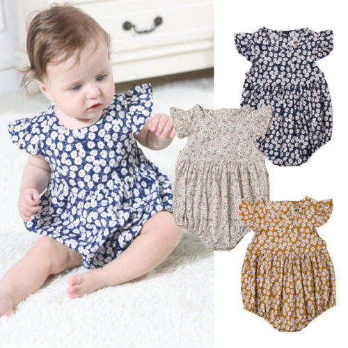 Newborn Baby Girls Butterfly Sleeve Lovely Floral Tutu Romper Jumpsuit Summer Outfits Clothes - ebowsos