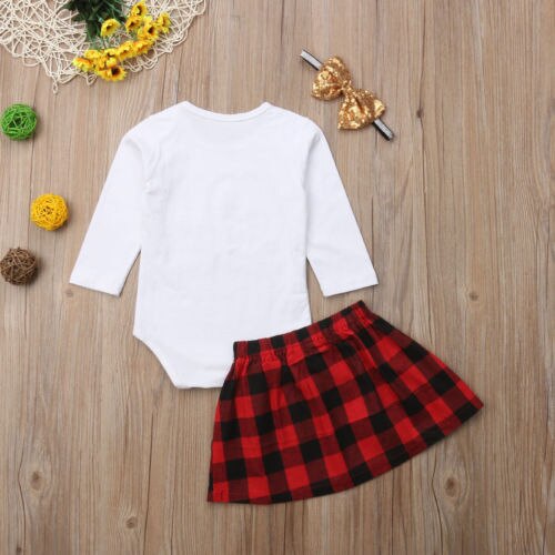 Newborn Baby Girls Christmas Clothes Suit 3PCS Cotton Long Sleeve Romper+Mini Skirts Bow Headband Cute Baby Clothing - ebowsos