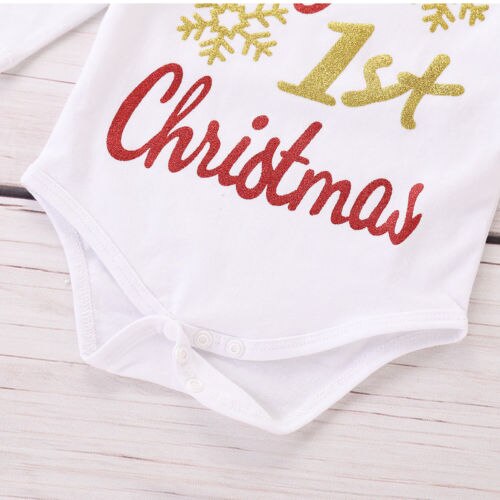 Newborn Baby Girls Christmas Clothes Suit 3PCS Cotton Long Sleeve Romper+Mini Skirts Bow Headband Cute Baby Clothing - ebowsos